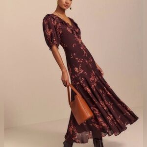 Reformation Brown Floral Midi Dress